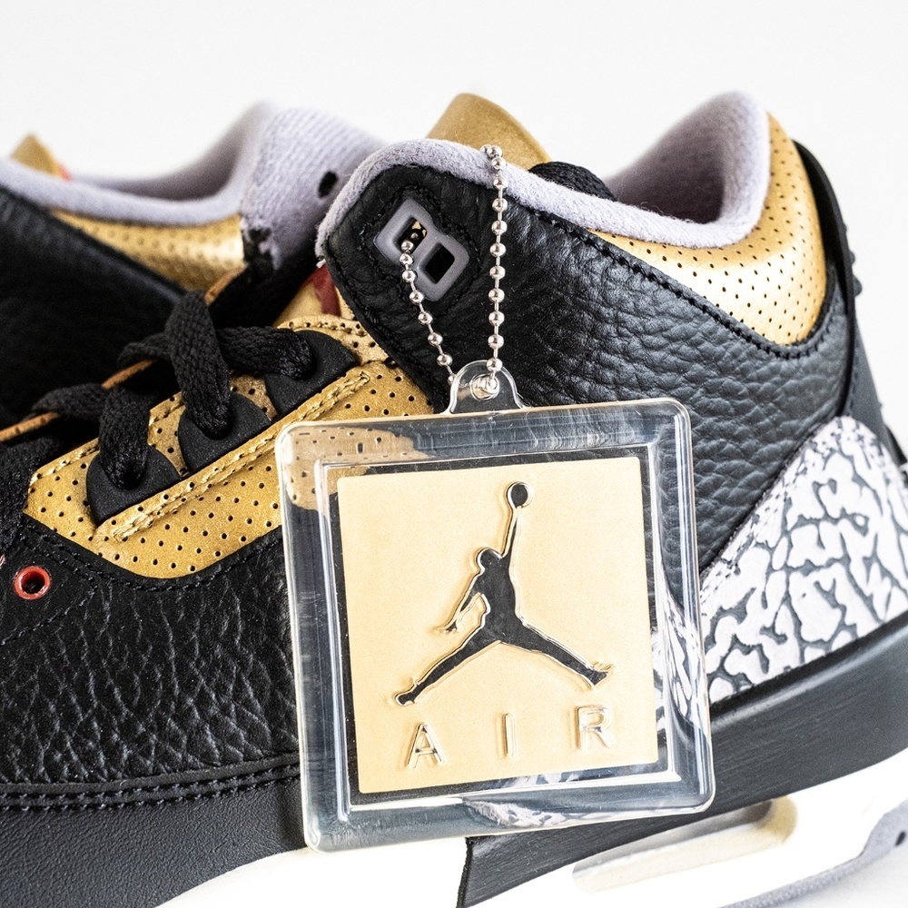 [CK9246-067] Air Jordan 3 Retro Mid Black Gold Cement Women's Size 9 W / 7.5 M - Picture 11 of 16